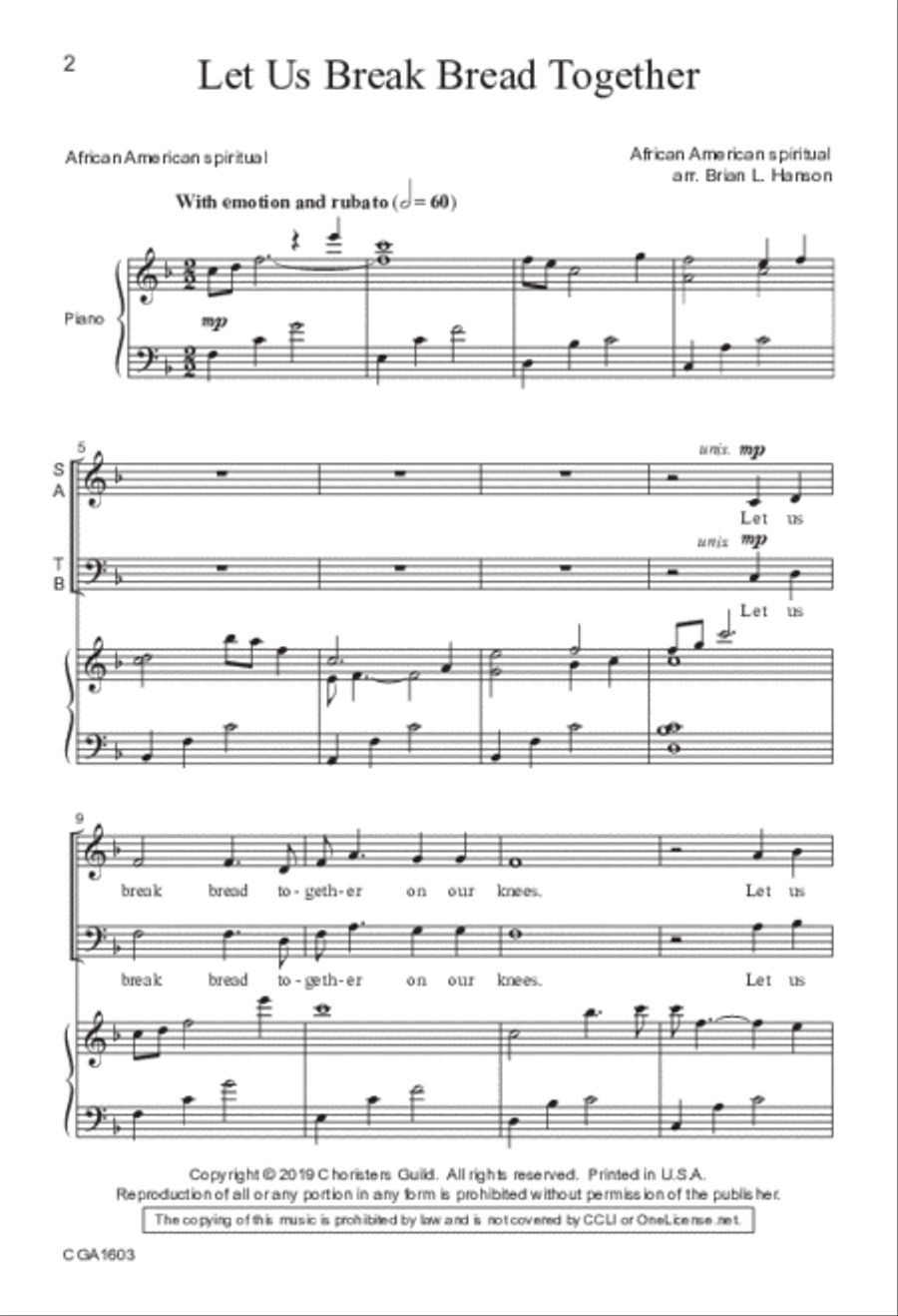 Let Us Break Bread Together - SATB 4-Part scores gallery preview page 2