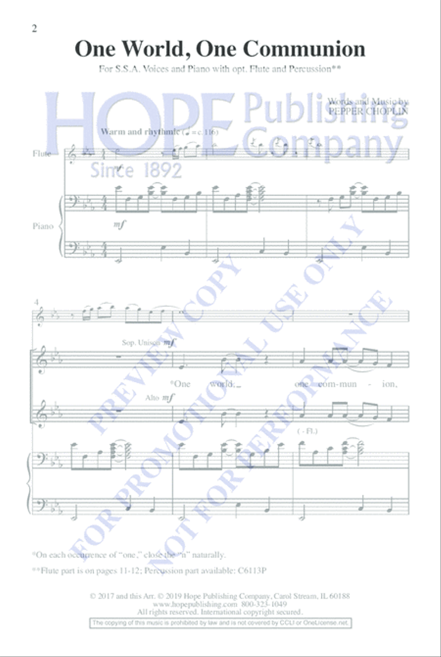 One World, One Communion One World, One Communion SSA scores gallery preview page 2