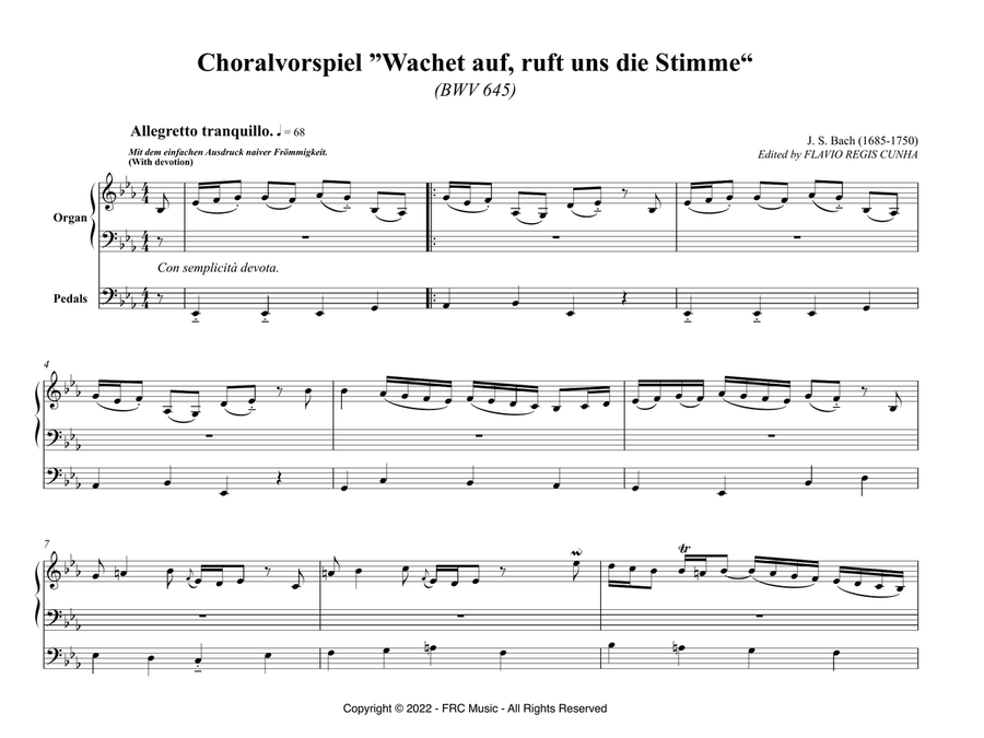 Wachet auf, ruft uns die Stimme - BWV 645 (for Organ) Organ Solo scores gallery preview page 3