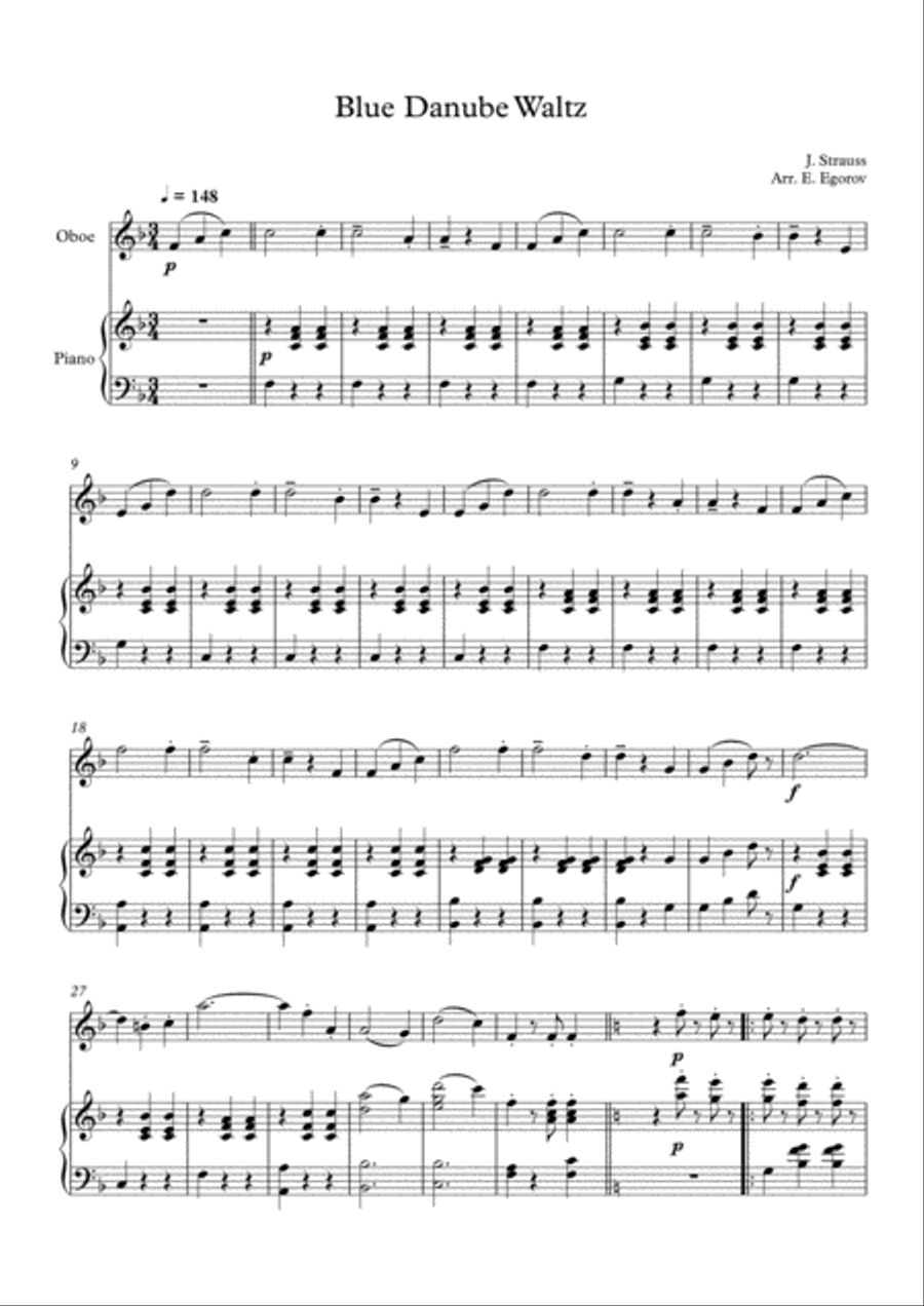 Blue Danube Waltz, Johann Strauss Jr., For Oboe & Piano Piano scores gallery preview page 2