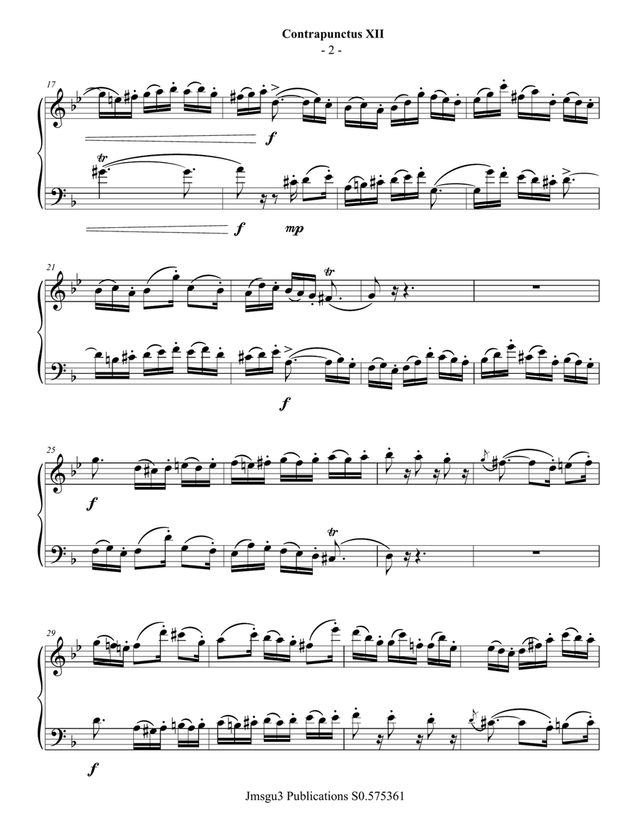 Bach: Four Duets from the Art of Fugue for Alto Flute & Bassoon Woodwind Duet scores gallery preview page 2