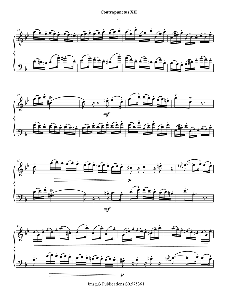 Bach: Four Duets from the Art of Fugue for Alto Flute & Bassoon Woodwind Duet scores gallery preview page 3