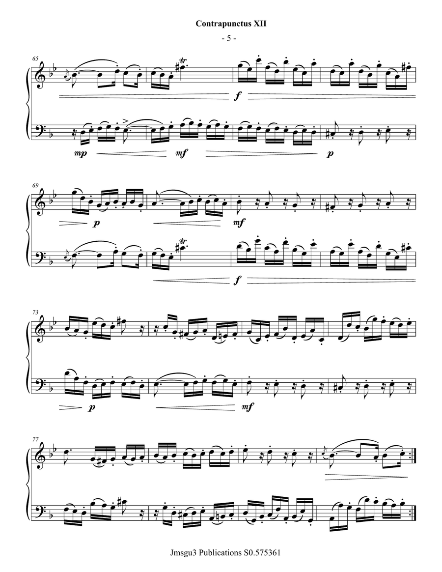 Bach: Four Duets from the Art of Fugue for Alto Flute & Bassoon Woodwind Duet scores gallery preview page 5