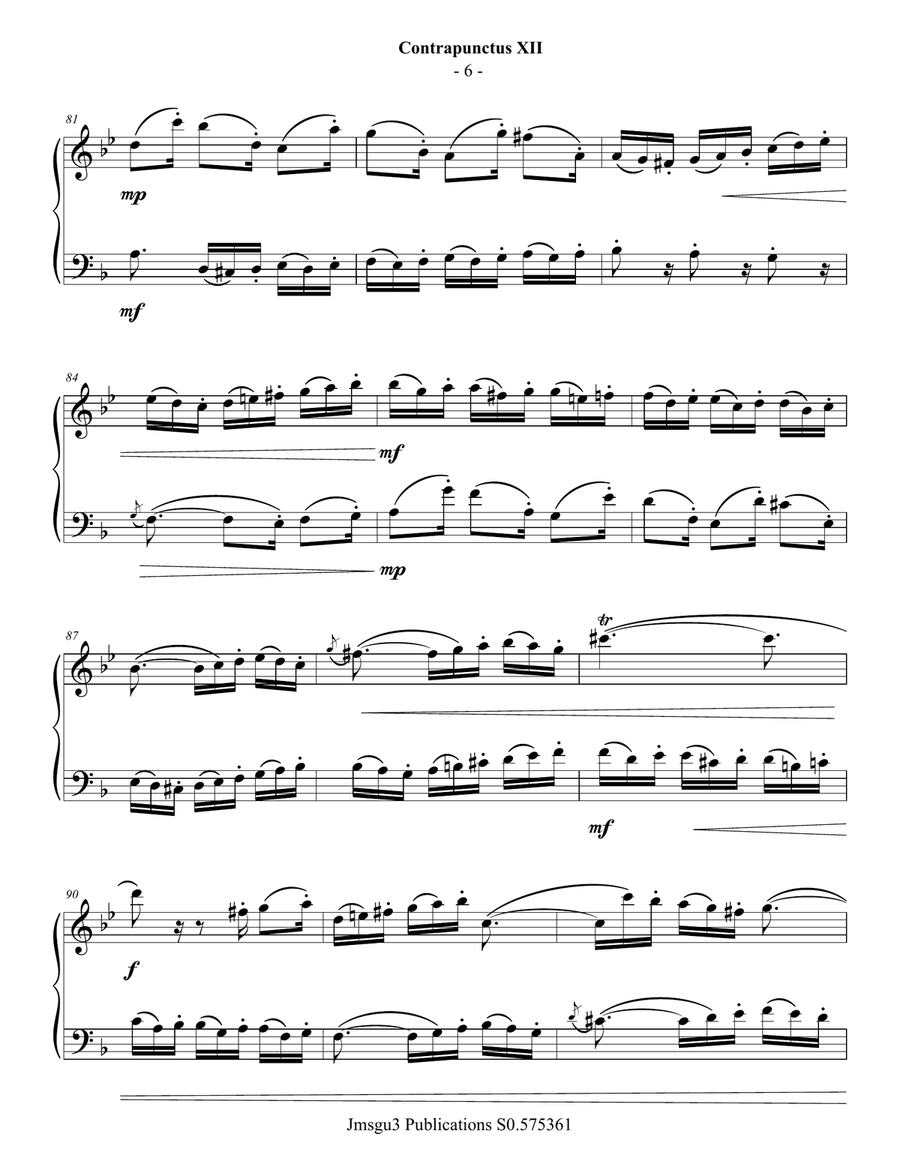 Bach: Four Duets from the Art of Fugue for Alto Flute & Bassoon Woodwind Duet scores gallery preview page 6