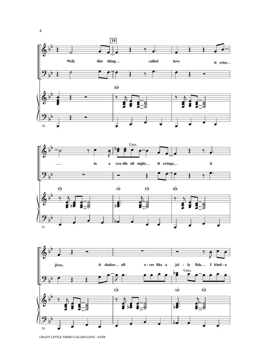 Crazy Little Thing Called Love (arr. Mark Brymer) 4-Part scores gallery preview page 3