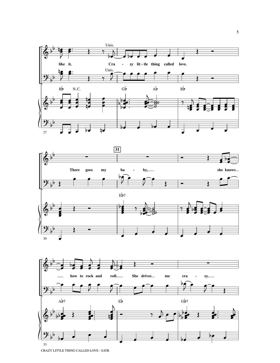 Crazy Little Thing Called Love (arr. Mark Brymer) 4-Part scores gallery preview page 4