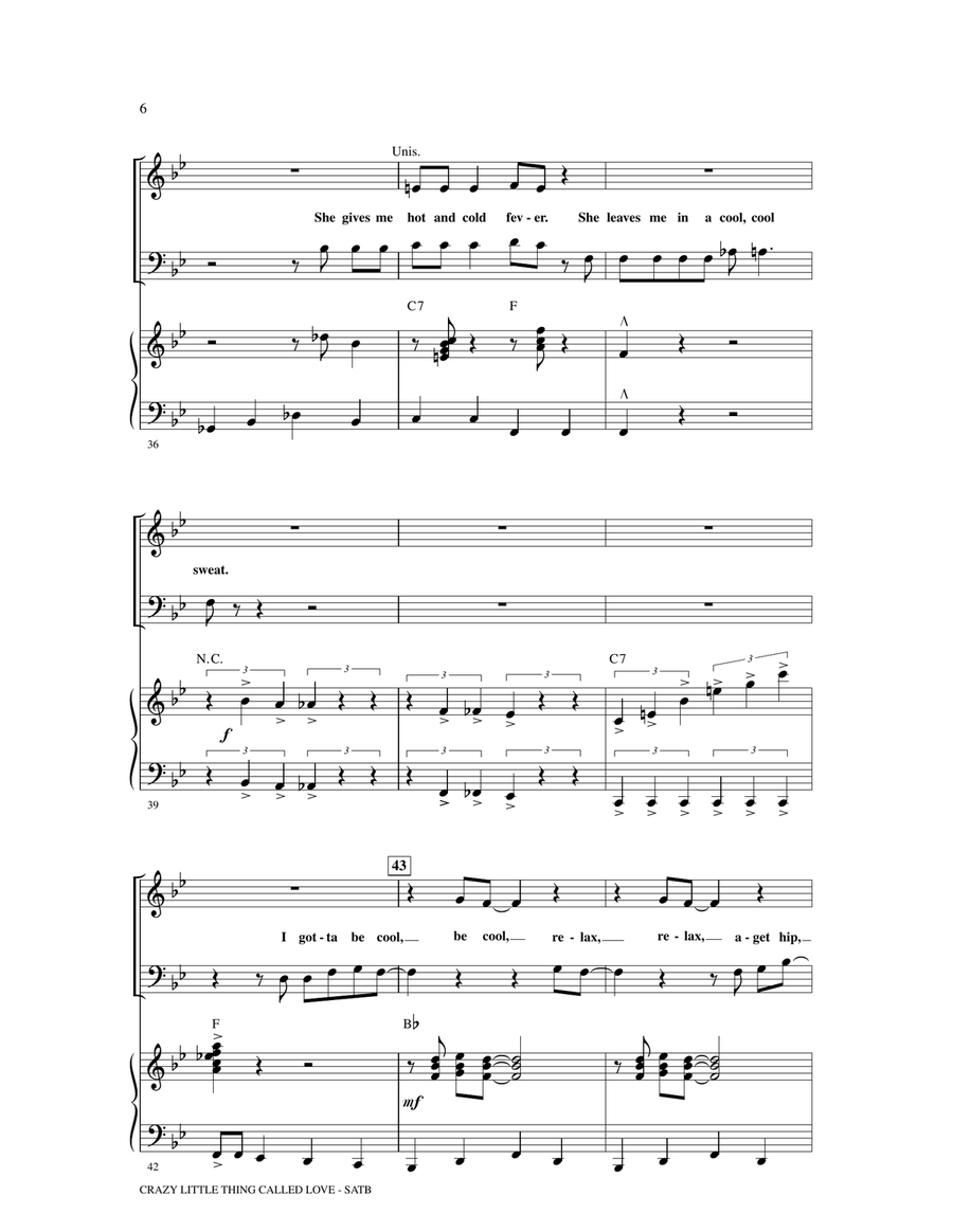 Crazy Little Thing Called Love (arr. Mark Brymer) 4-Part scores gallery preview page 5