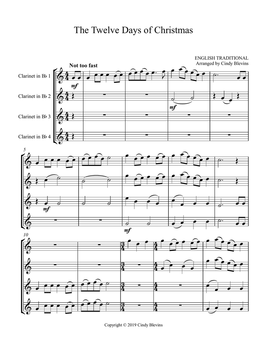 The Twelve Days of Christmas, Clarinet Quartet Clarinet Quartet scores gallery preview page 2