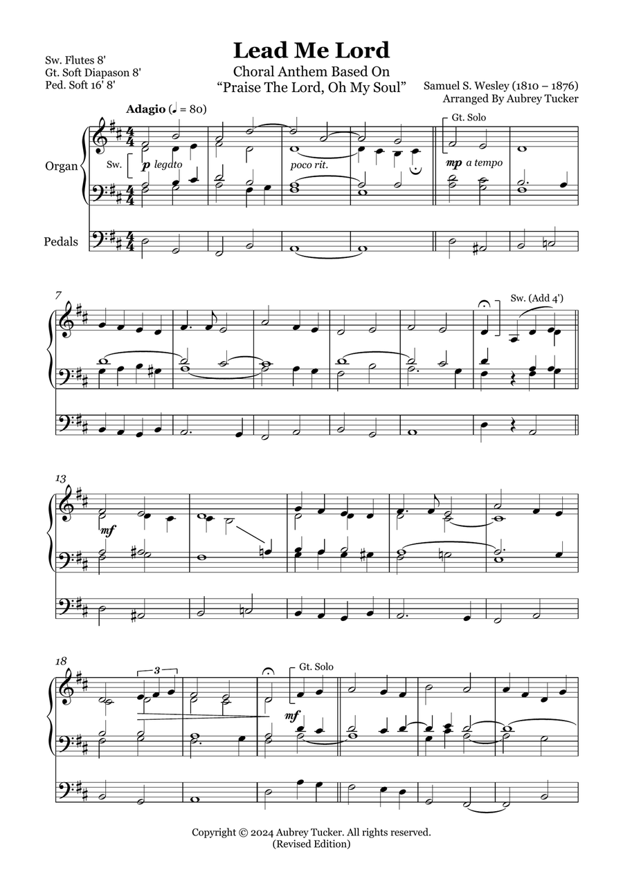 Organ: Lead Me Lord (Choral Anthem) Based On 'Praise The Lord, Oh My Soul' - Samuel S. Wesley Choir scores gallery preview page 2