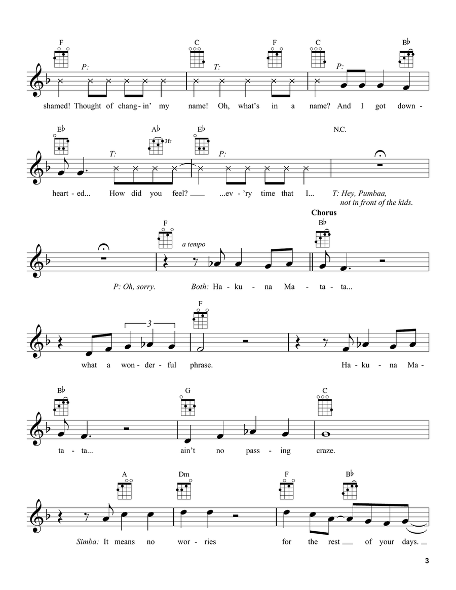 Hakuna Matata (from The Lion King) Ukulele scores gallery preview page 3