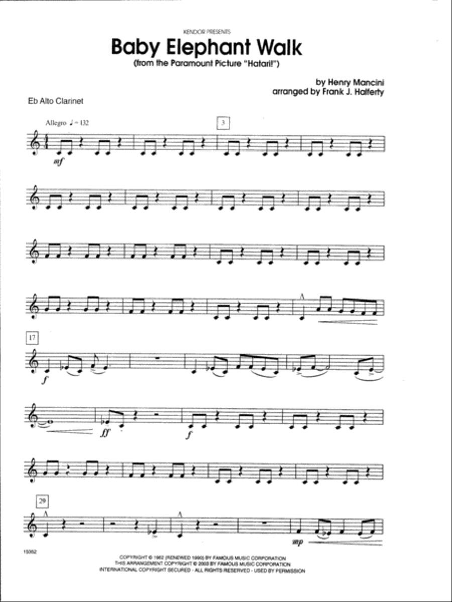Baby Elephant Walk (from Hatari!) - Eb Alto Clarinet Clarinet scores gallery preview page 1