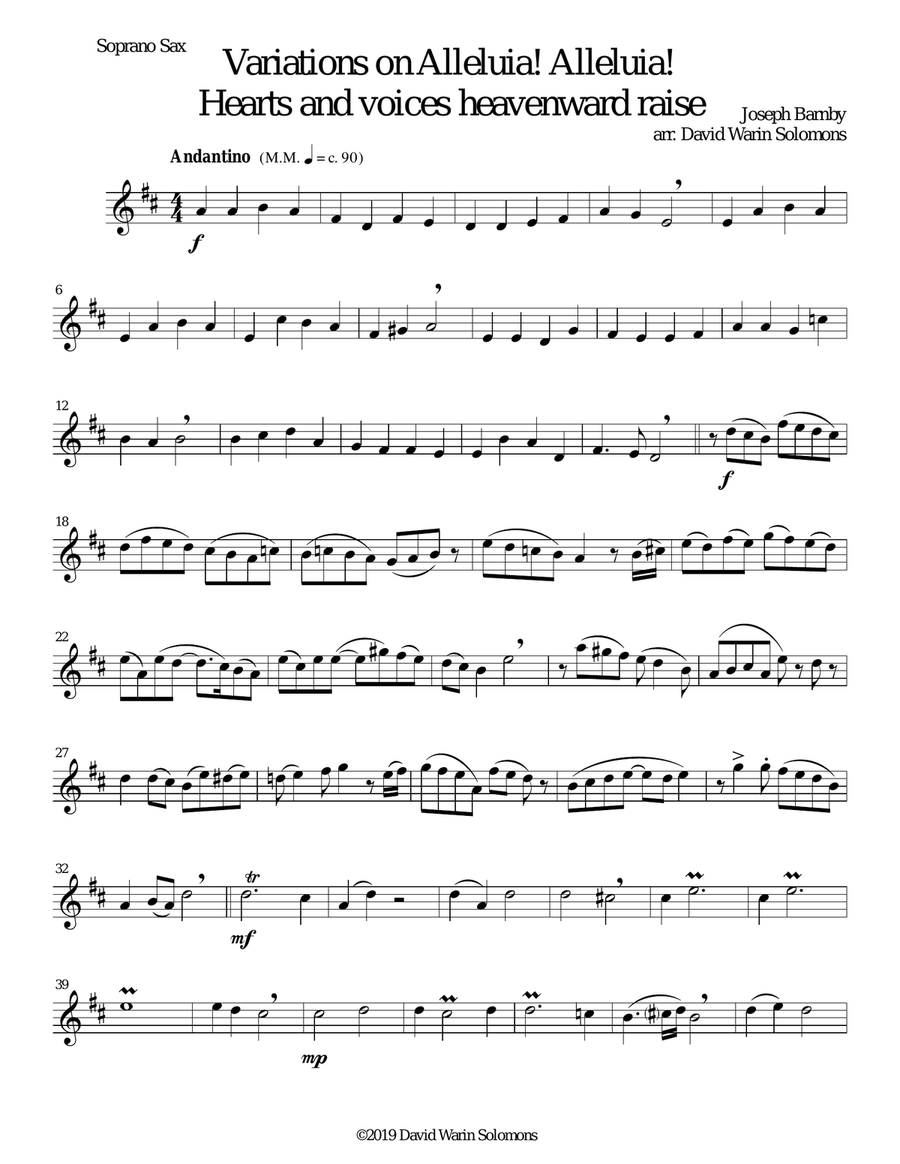 Variations on Alleluia! Alleluia! Hearts and voices heavenward raise for saxophone quartet Saxophone Quartet scores gallery preview page 6