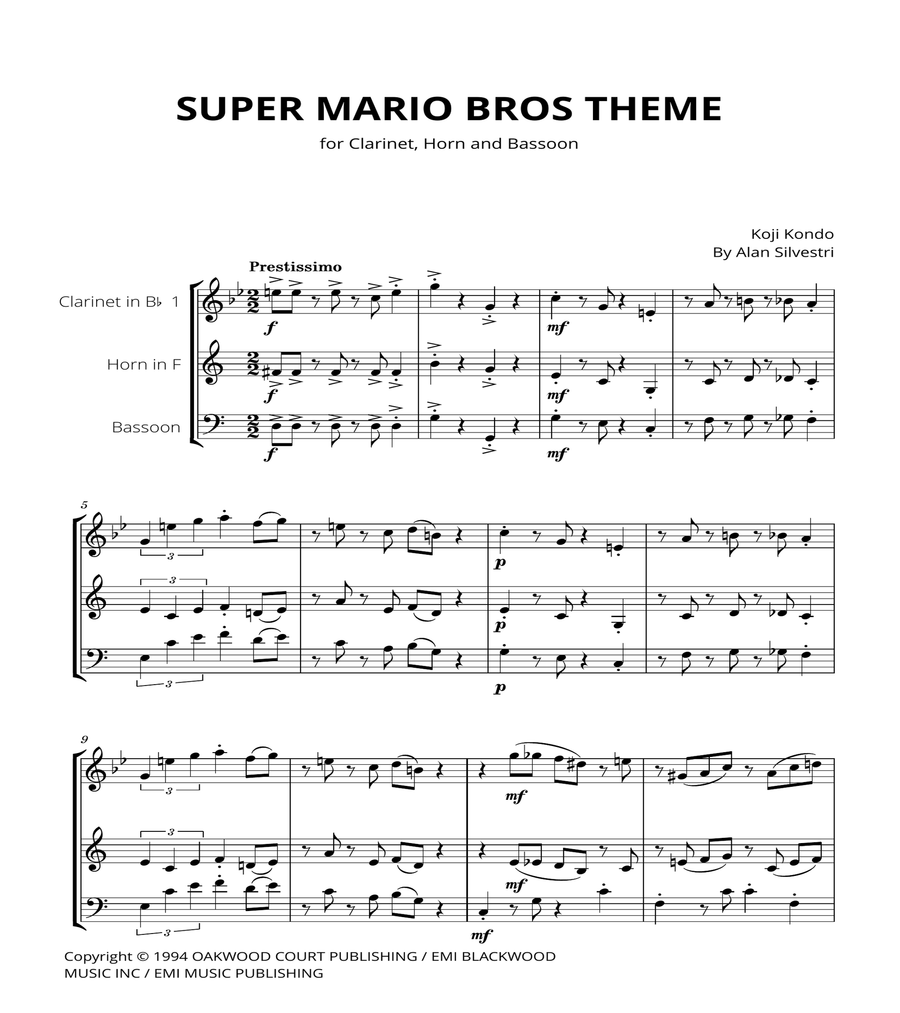 Super Mario Bros Theme School and Community scores gallery preview page 1