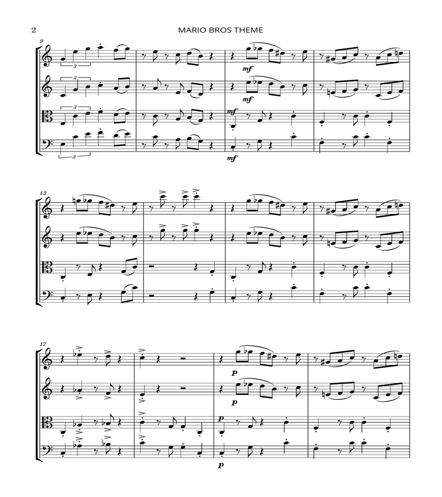 Super Mario Bros Theme String Quartet scores gallery preview page 2