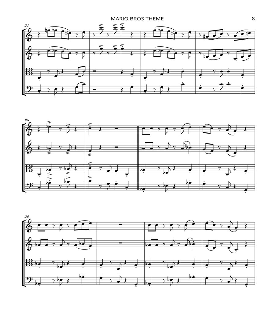 Super Mario Bros Theme String Quartet scores gallery preview page 3