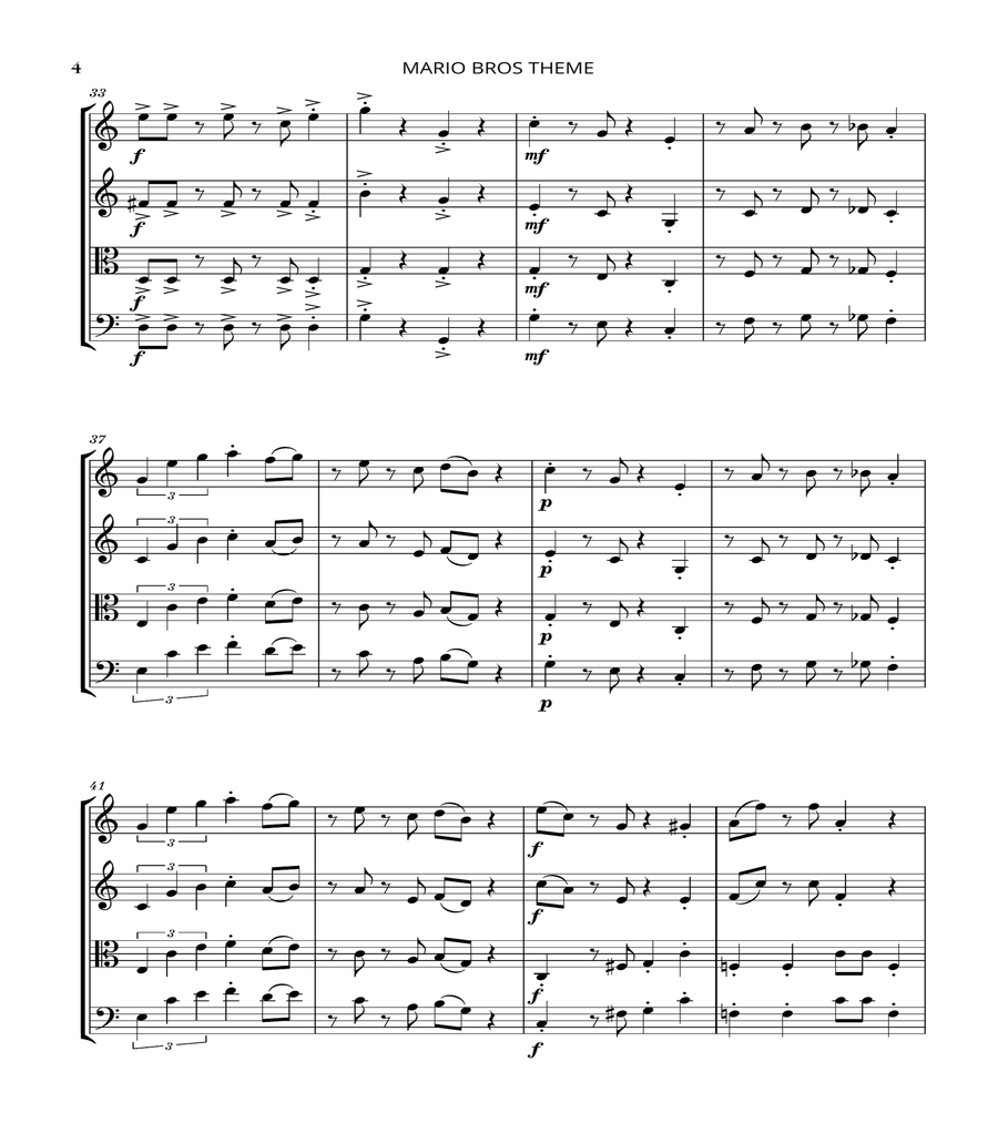 Super Mario Bros Theme String Quartet scores gallery preview page 4