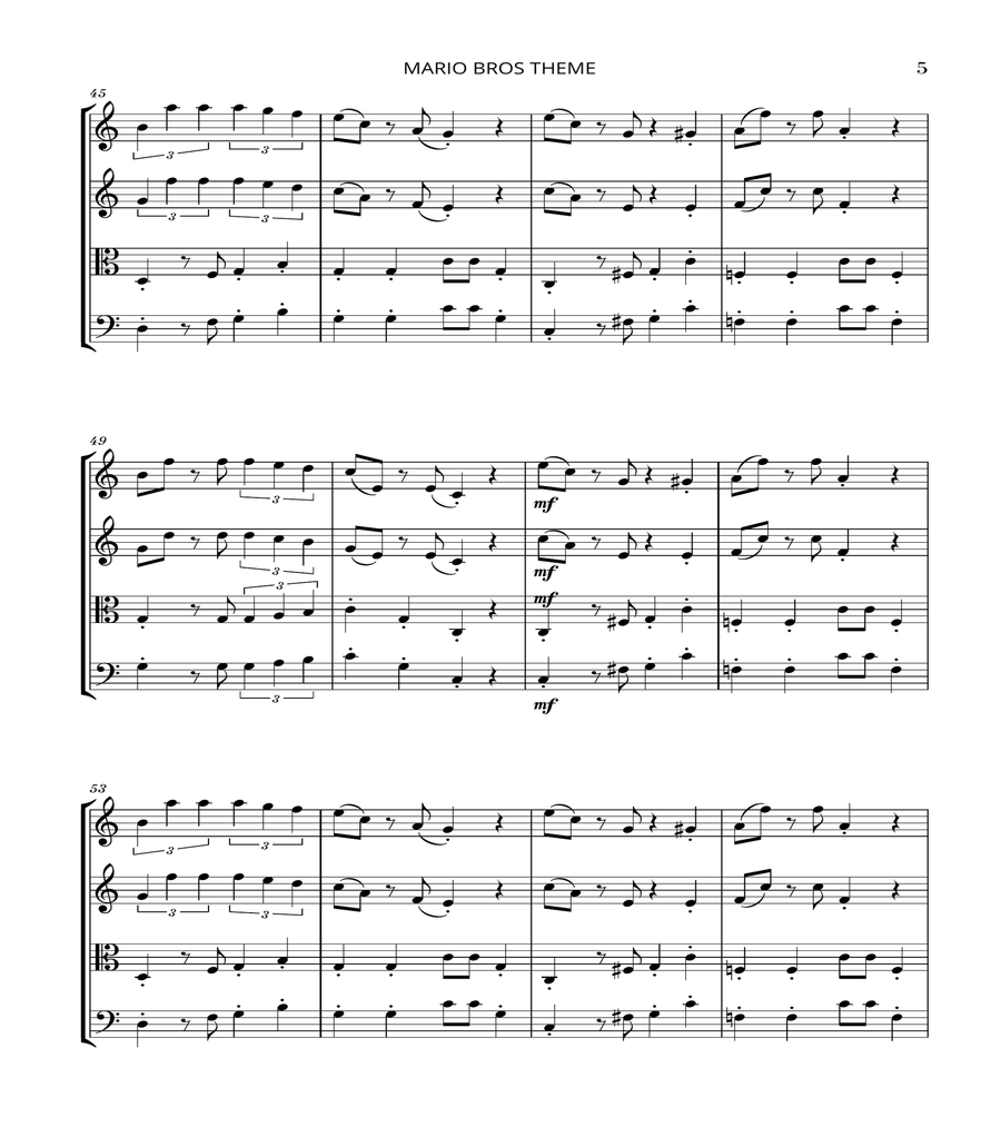 Super Mario Bros Theme String Quartet scores gallery preview page 5