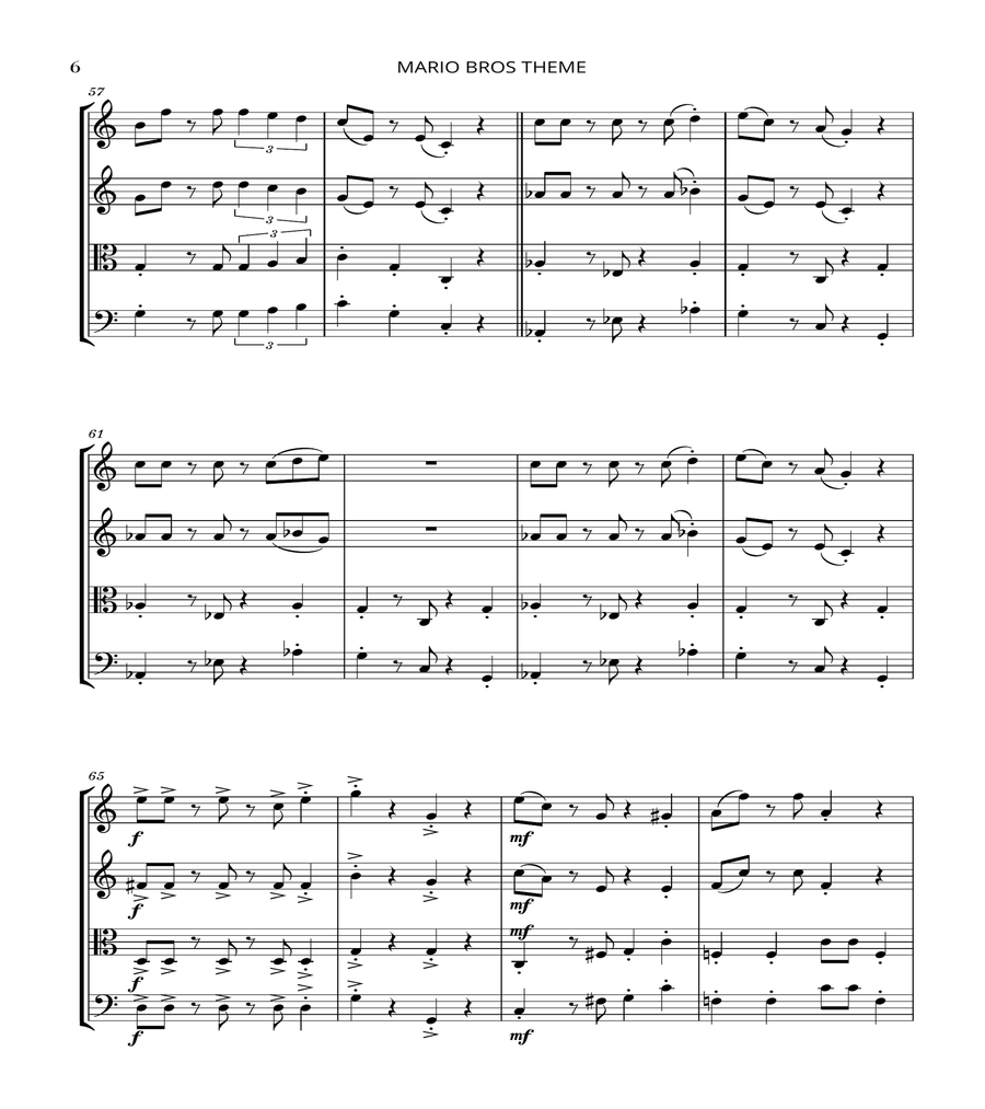 Super Mario Bros Theme String Quartet scores gallery preview page 6