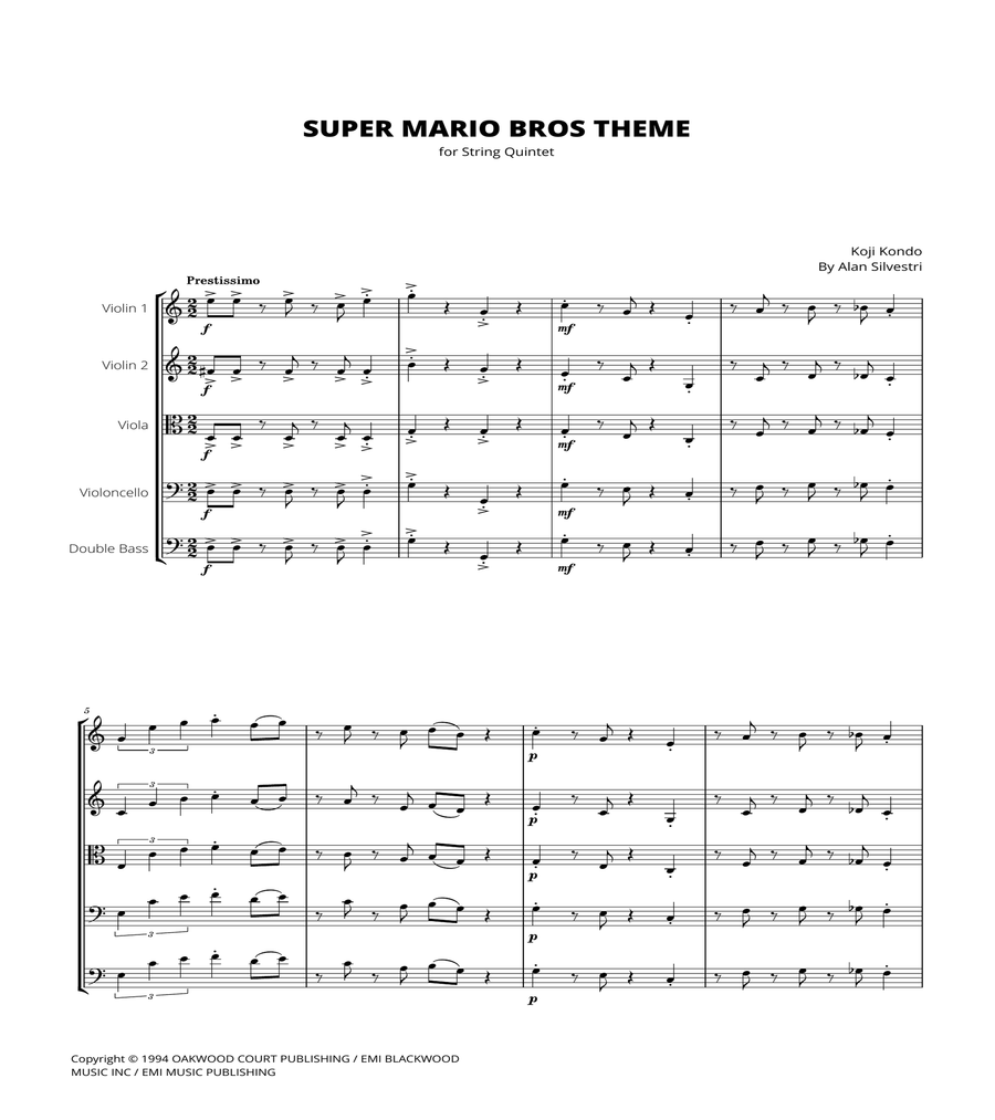Super Mario Bros Theme String Quartet scores gallery preview page 1