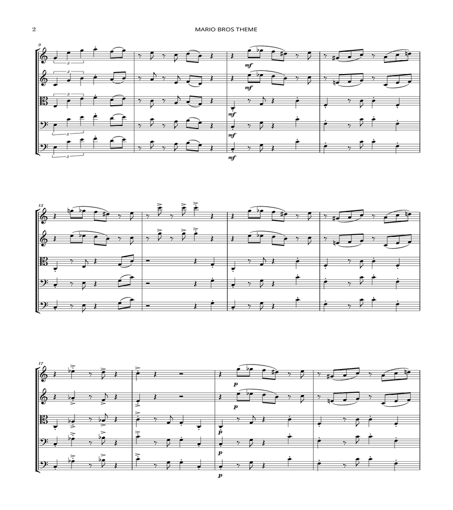 Super Mario Bros Theme String Quartet scores gallery preview page 2