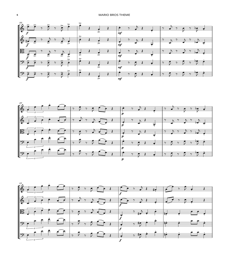 Super Mario Bros Theme String Quartet scores gallery preview page 4