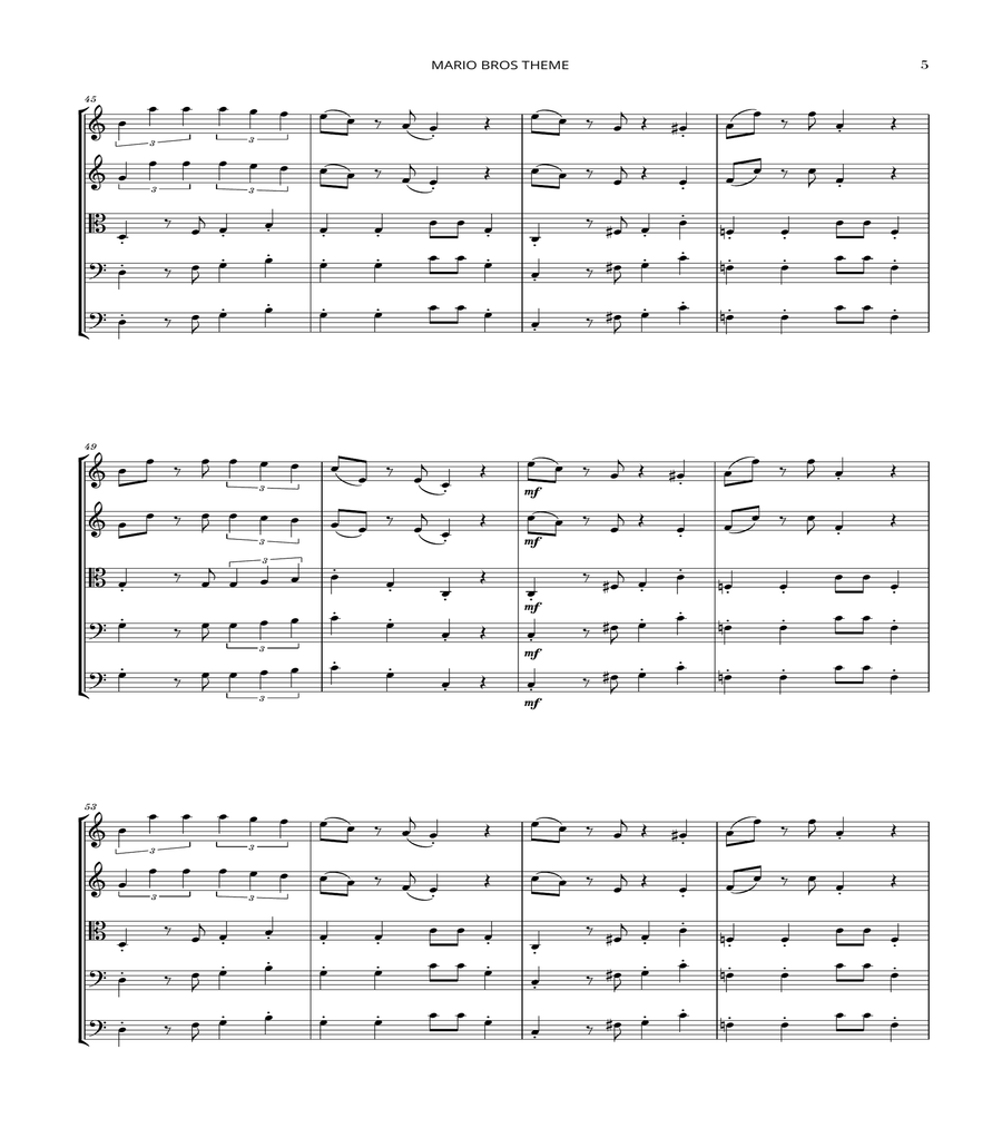 Super Mario Bros Theme String Quartet scores gallery preview page 5