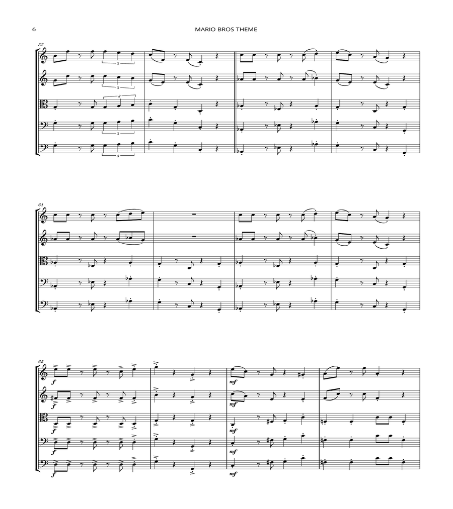 Super Mario Bros Theme String Quartet scores gallery preview page 6