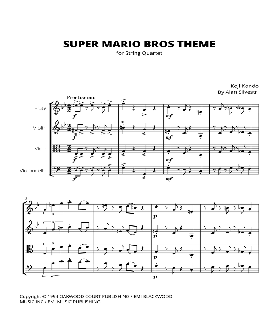 Super Mario Bros Theme Woodwind Quartet scores gallery preview page 1