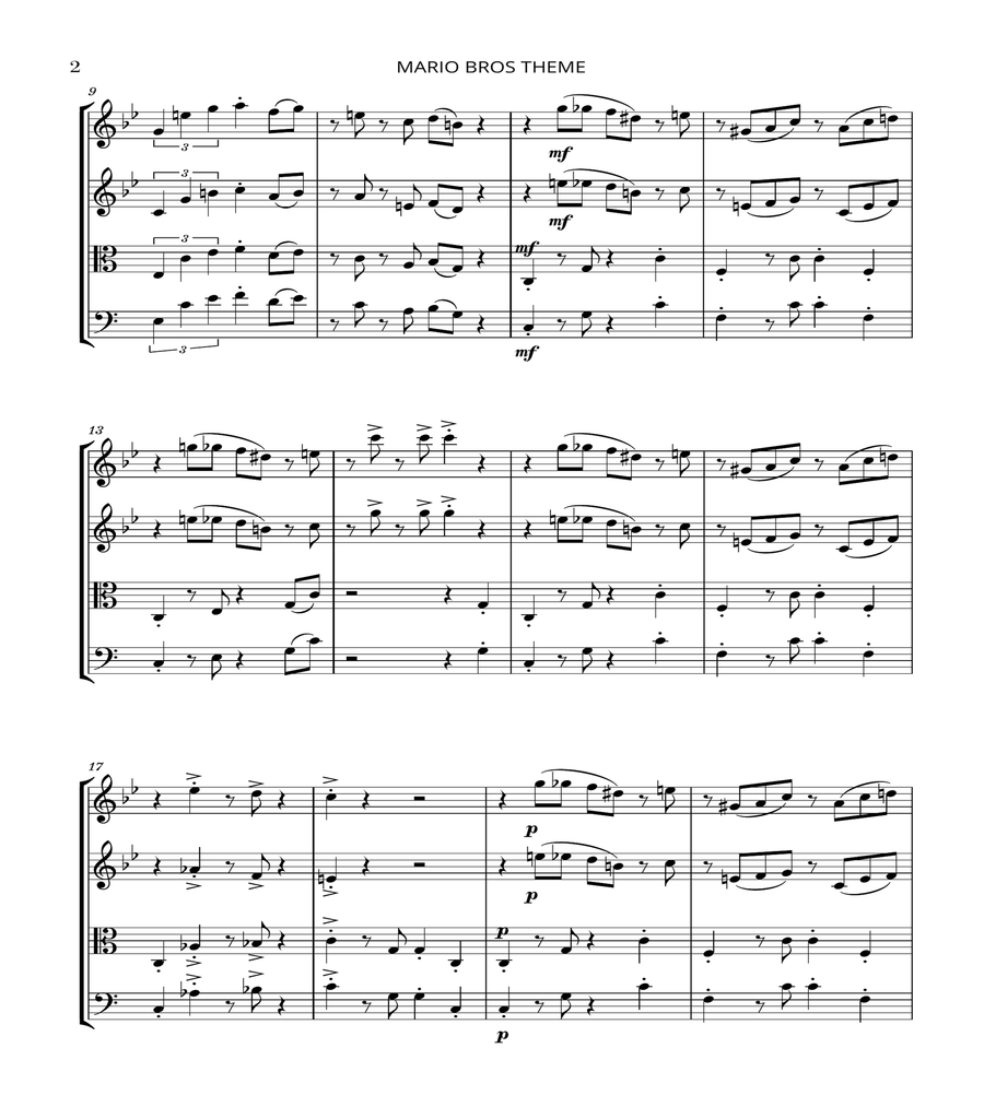 Super Mario Bros Theme Woodwind Quartet scores gallery preview page 2
