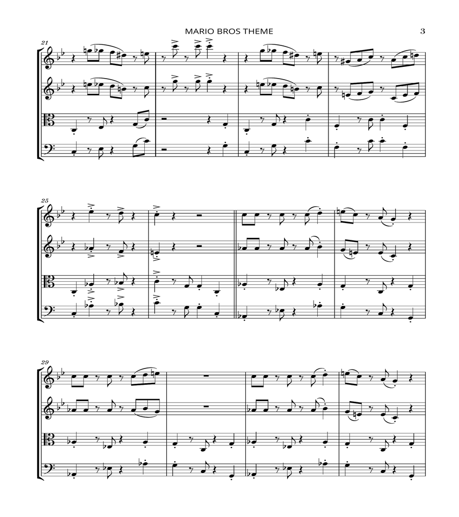Super Mario Bros Theme Woodwind Quartet scores gallery preview page 3
