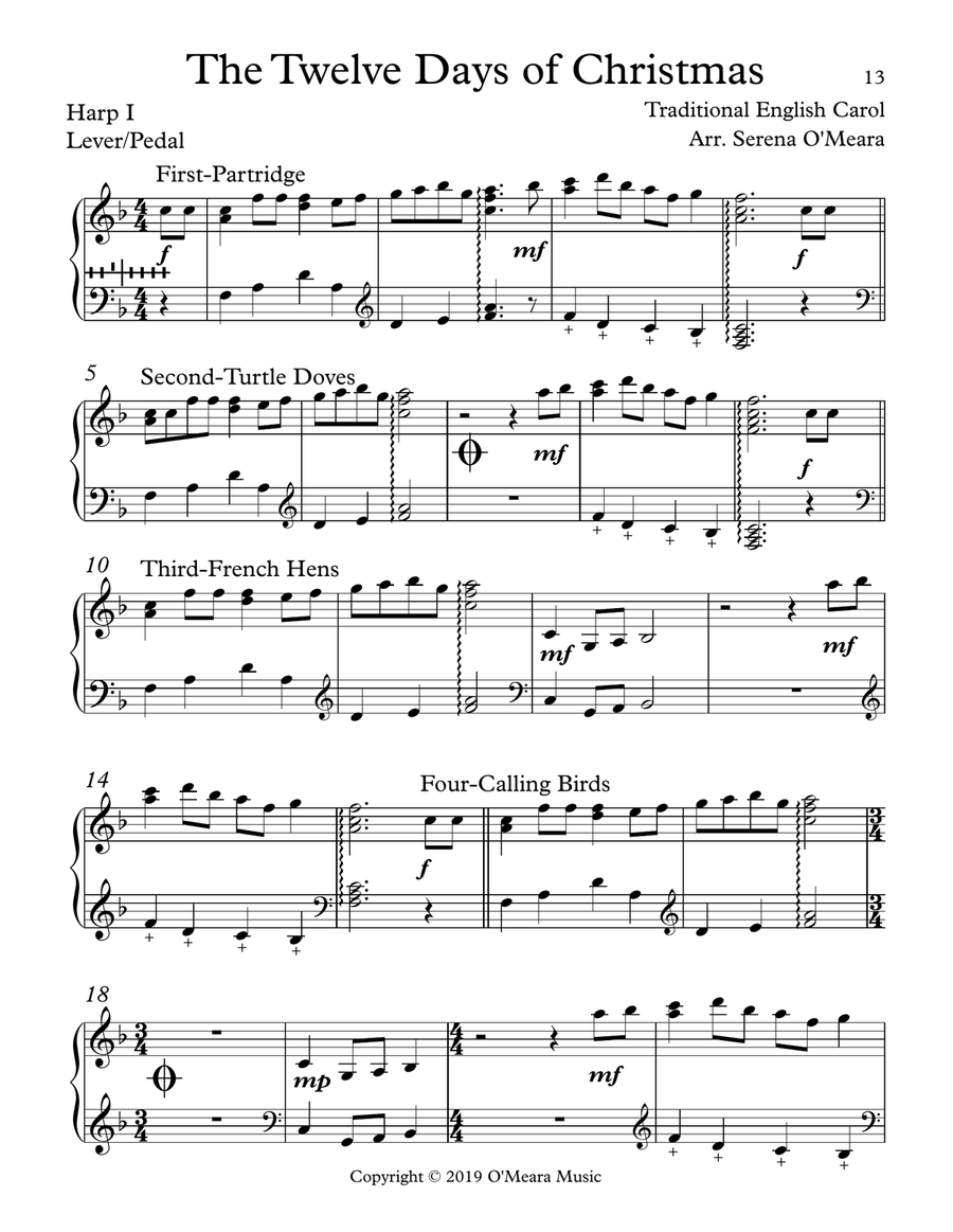 The Twelve Days of Christmas, Harp I Pedal Harp scores gallery preview page 2