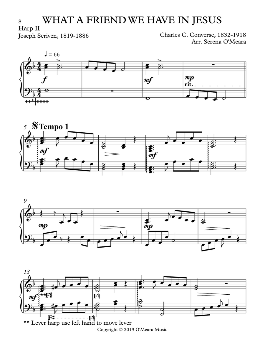 What a Friend We Have in Jesus, Harp II Pedal Harp scores gallery preview page 2
