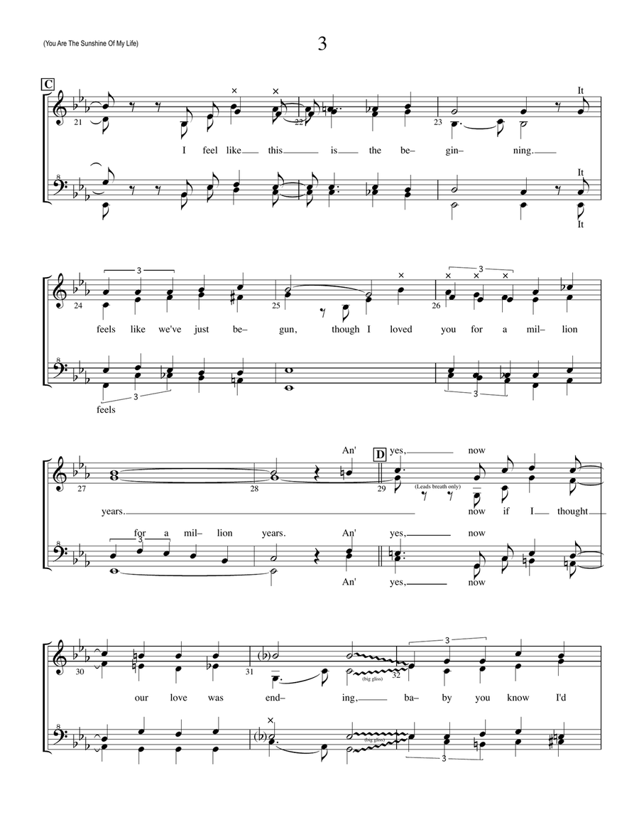 You Are The Sunshine Of My Life SSAA scores gallery preview page 3