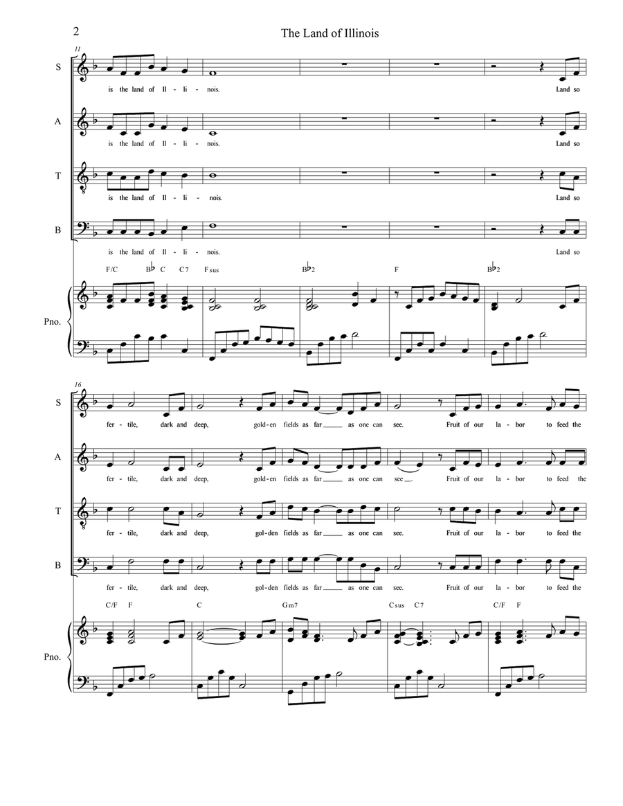 The Land of Illinois (SATB) 4-Part scores gallery preview page 3