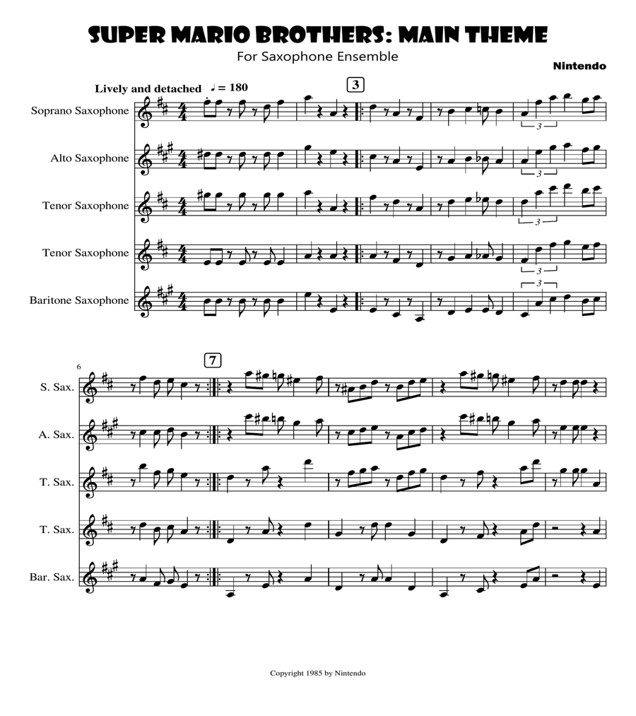 Super Mario Bros Theme Woodwind Quintet scores gallery preview page 1