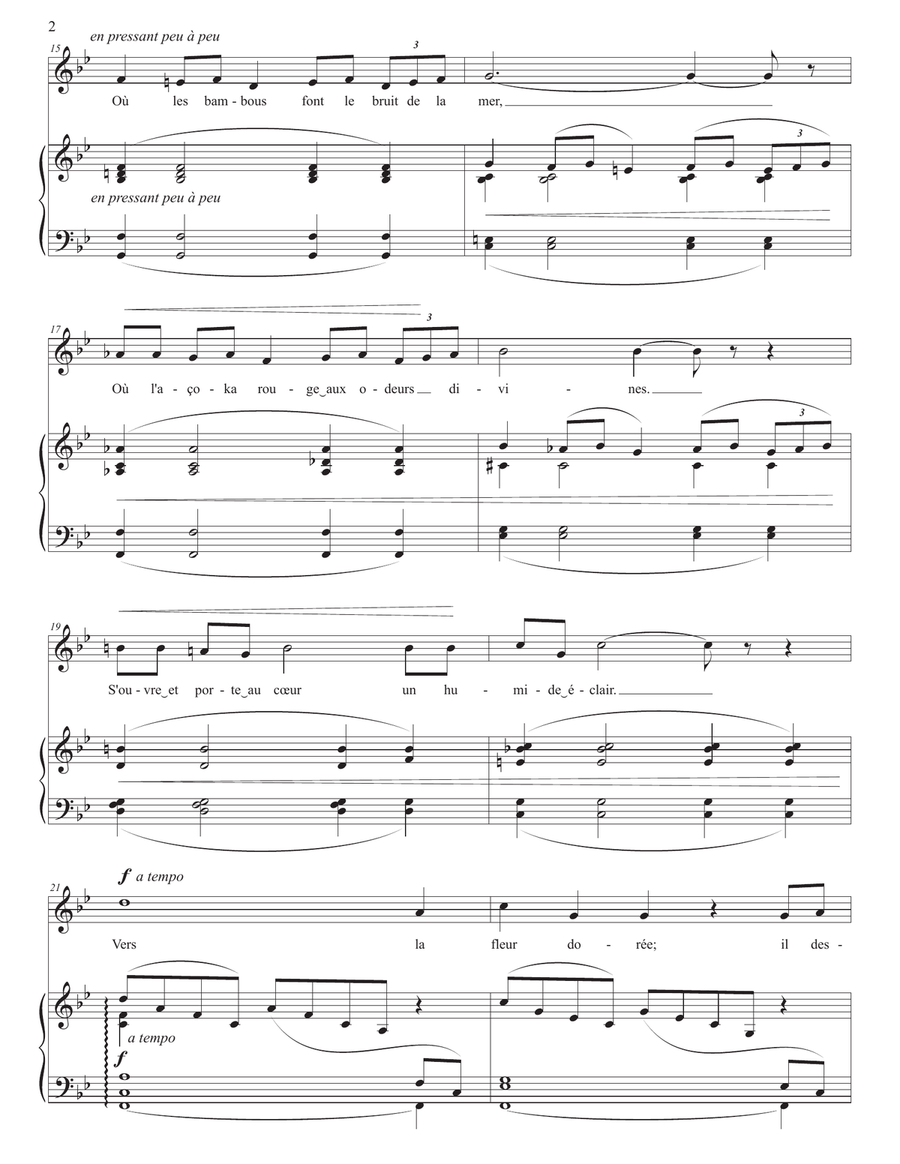 CHAUSSON: Le colibri, Op. 2 no. 7 (transposed to B-flat major) Piano, Vocal scores gallery preview page 3