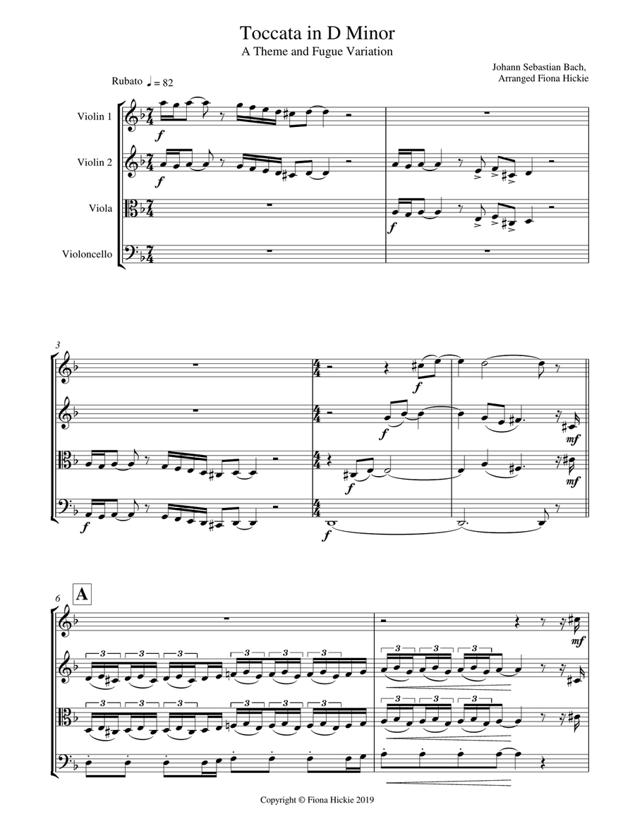 Toccata in D Minor - Theme and Fugue Variation String Quartet scores gallery preview page 2