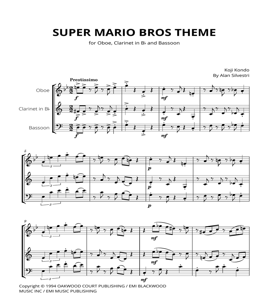 Super Mario Bros Theme Woodwind Trio scores gallery preview page 1