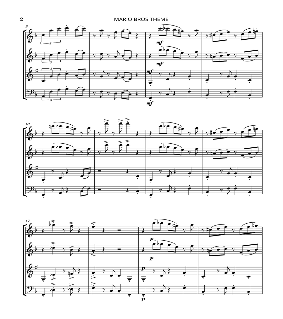 Super Mario Bros Theme Woodwind Quartet scores gallery preview page 2
