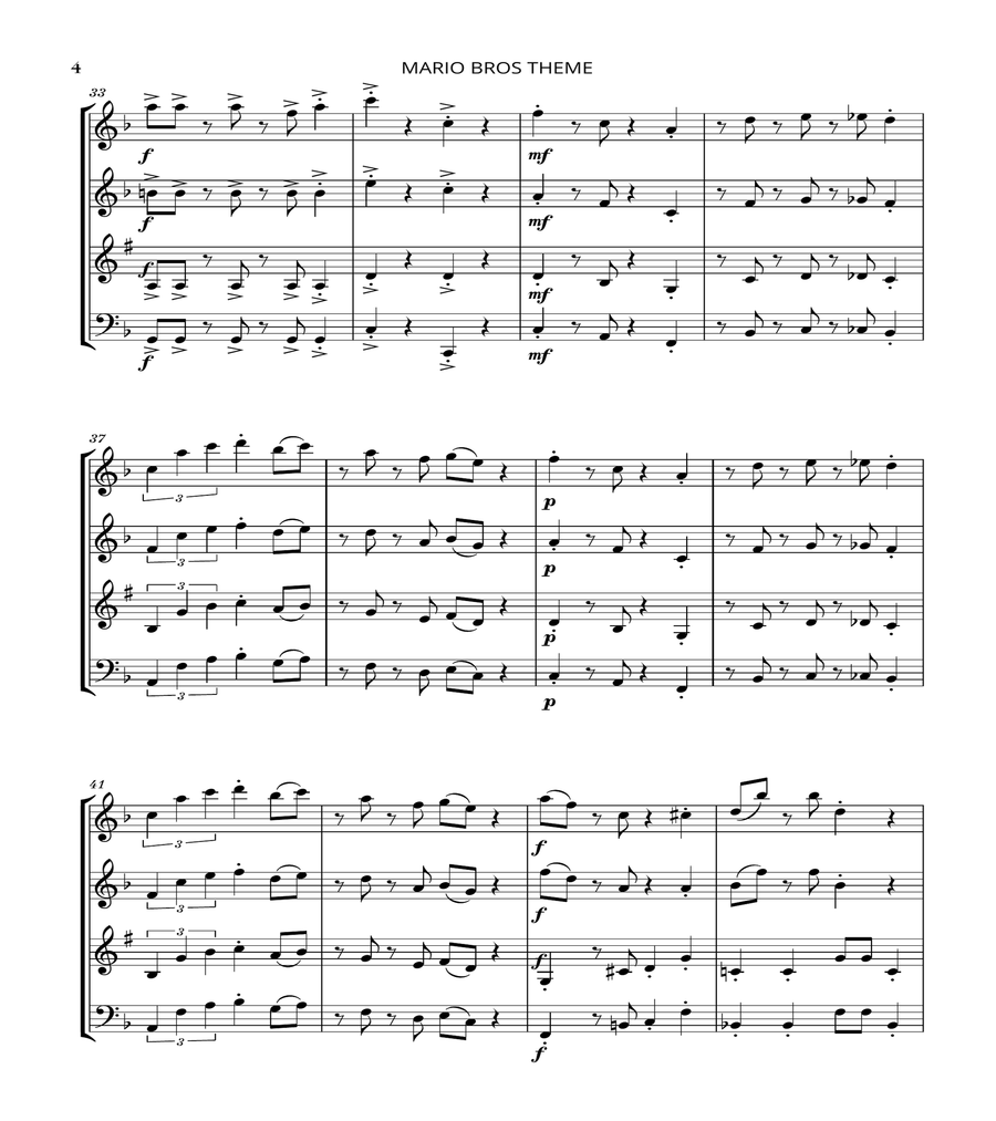 Super Mario Bros Theme Woodwind Quartet scores gallery preview page 4