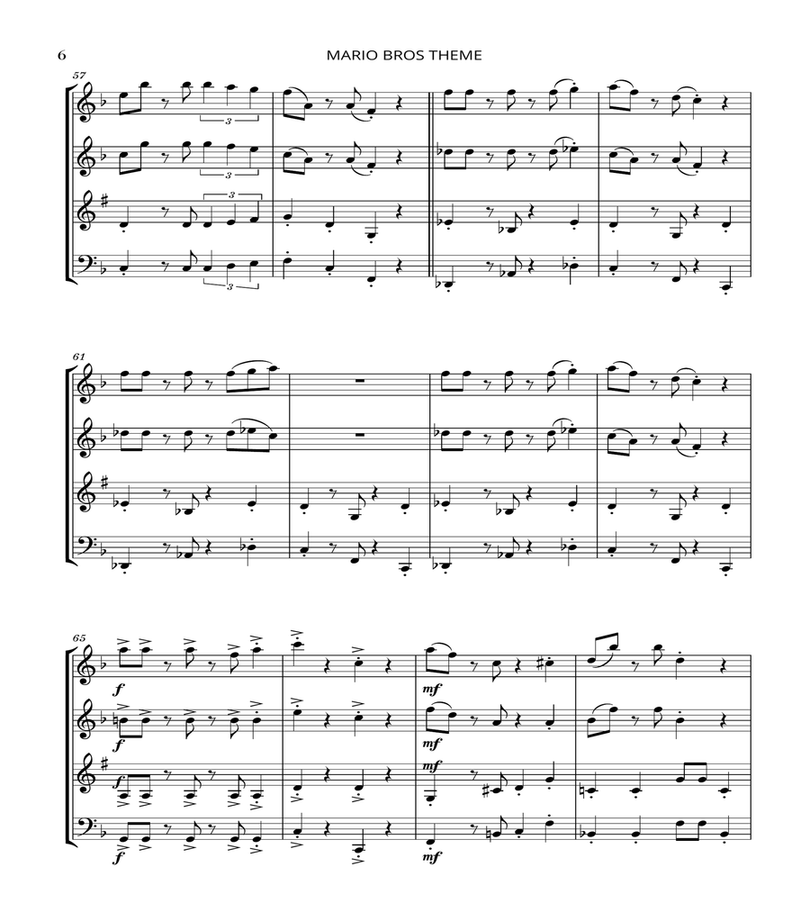 Super Mario Bros Theme Woodwind Quartet scores gallery preview page 6