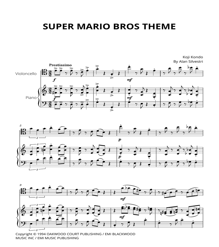 Super Mario Bros Theme String Duet scores gallery preview page 1