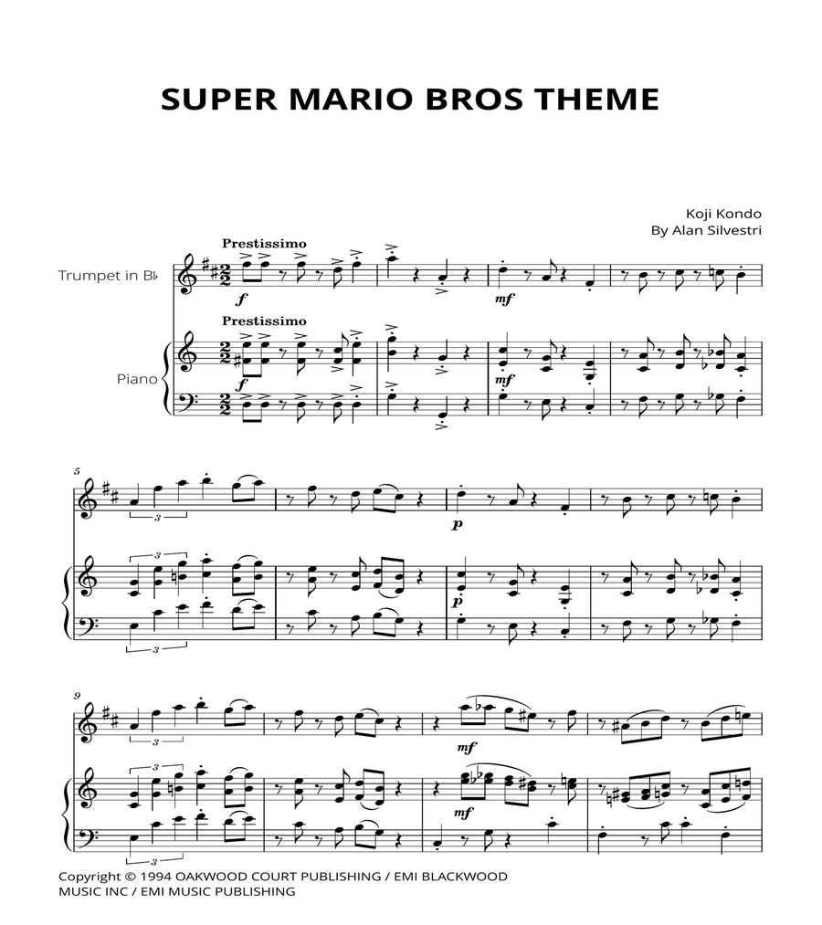 Super Mario Bros Theme Trumpet Solo scores gallery preview page 1