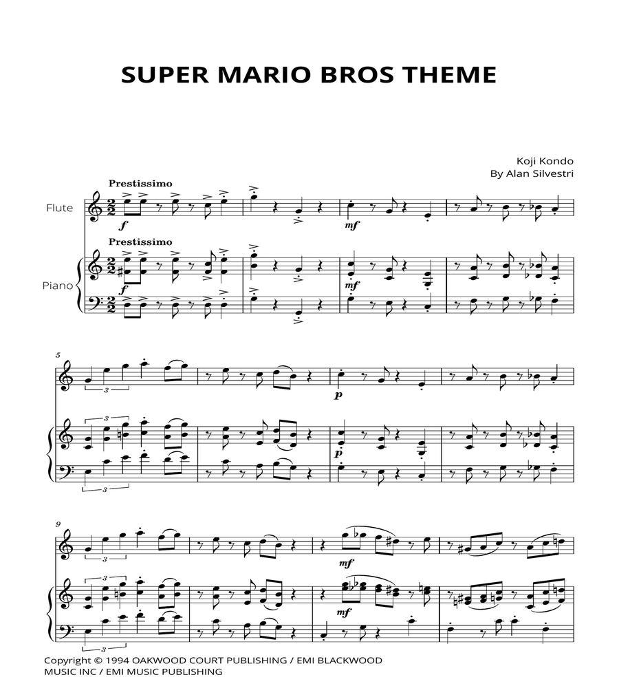 Super Mario Bros Theme Woodwind Duet scores gallery preview page 1