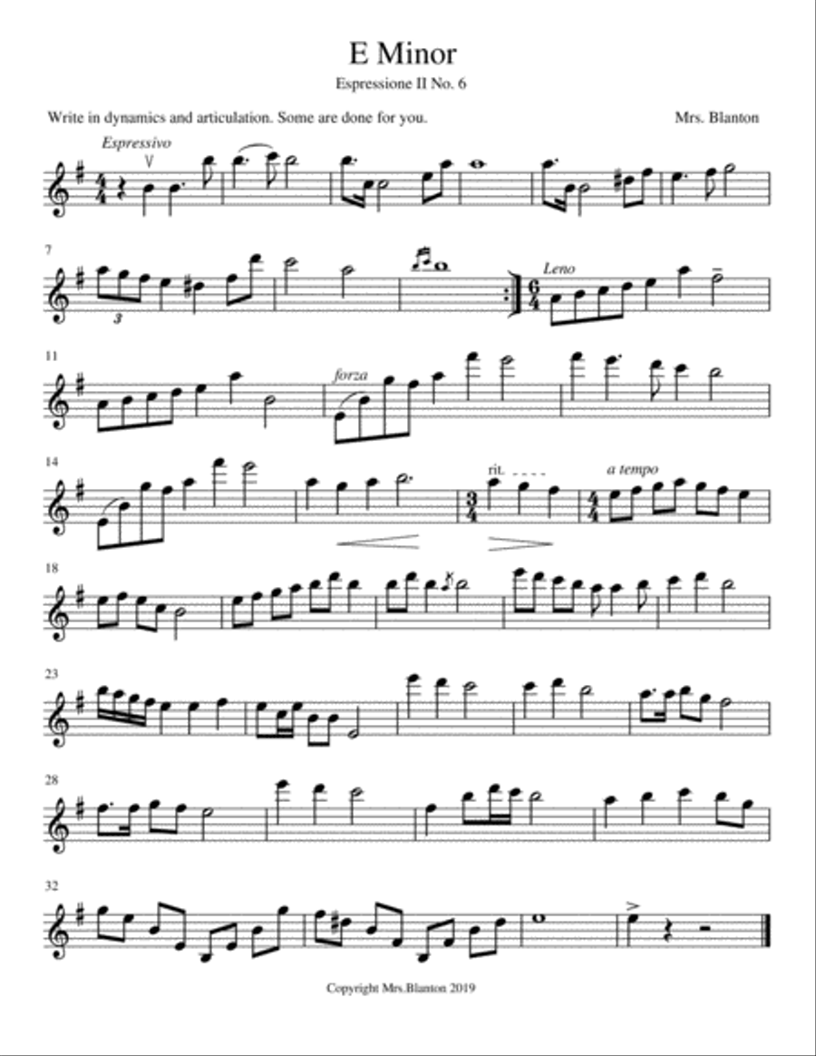 E Minor (Espressione II No. 6) Violin Solo scores gallery preview page 1