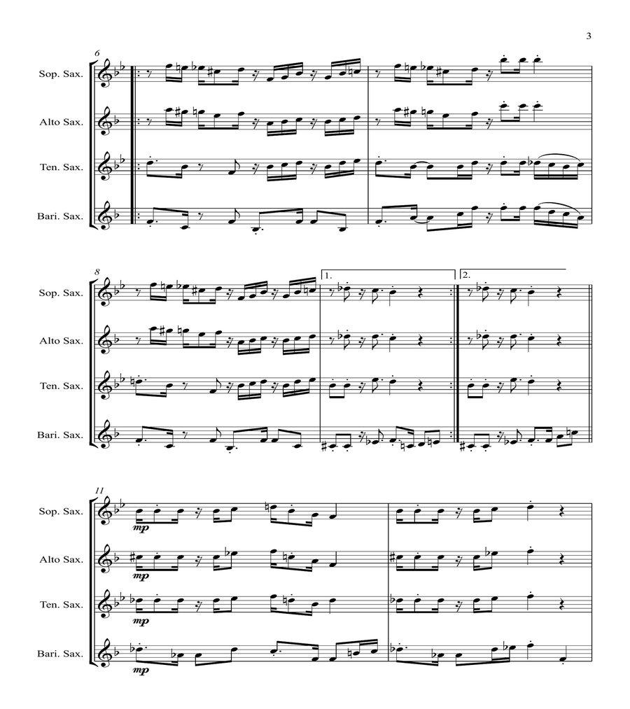 Super Mario Bros Theme Saxophone Quartet scores gallery preview page 3