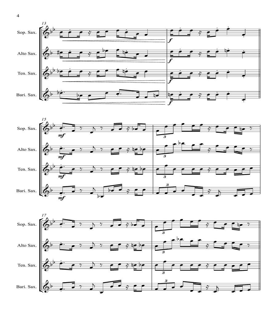 Super Mario Bros Theme Saxophone Quartet scores gallery preview page 4
