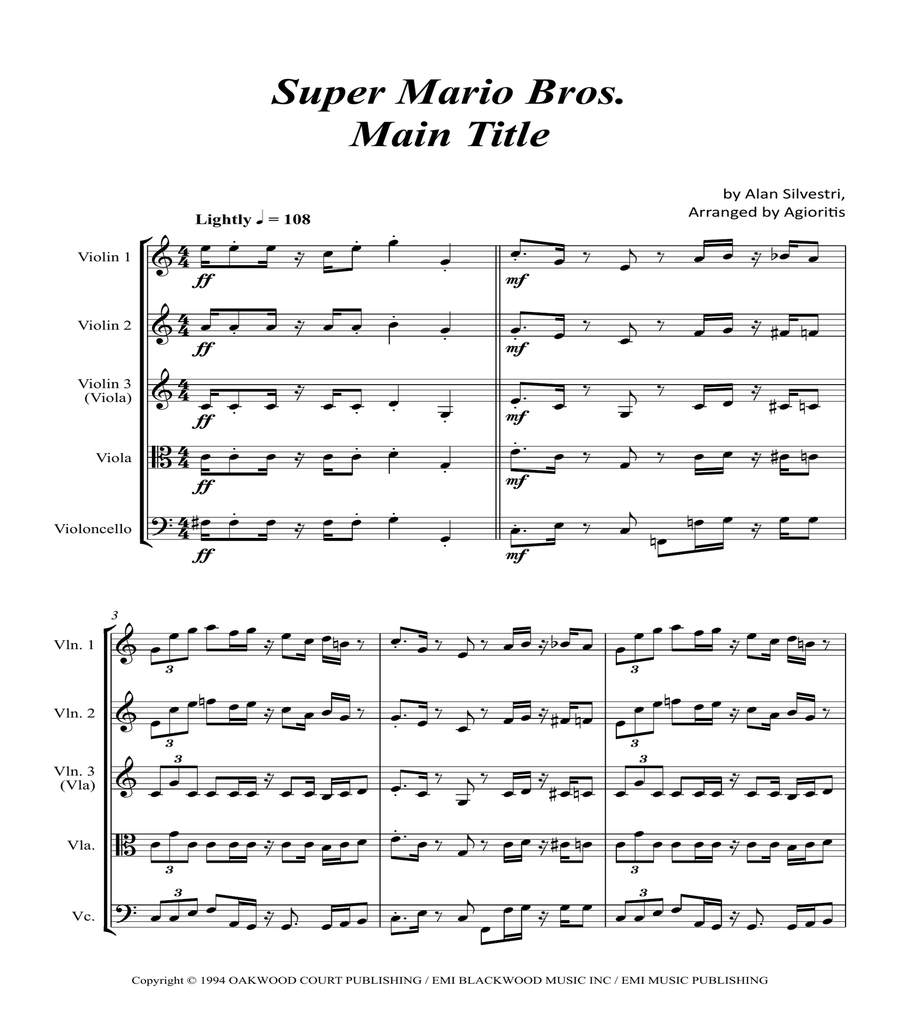 Super Mario Bros Theme String Quartet scores gallery preview page 2