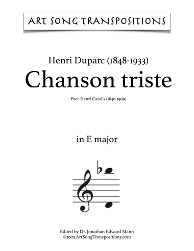 DUPARC: Chanson triste (transposed to E major)