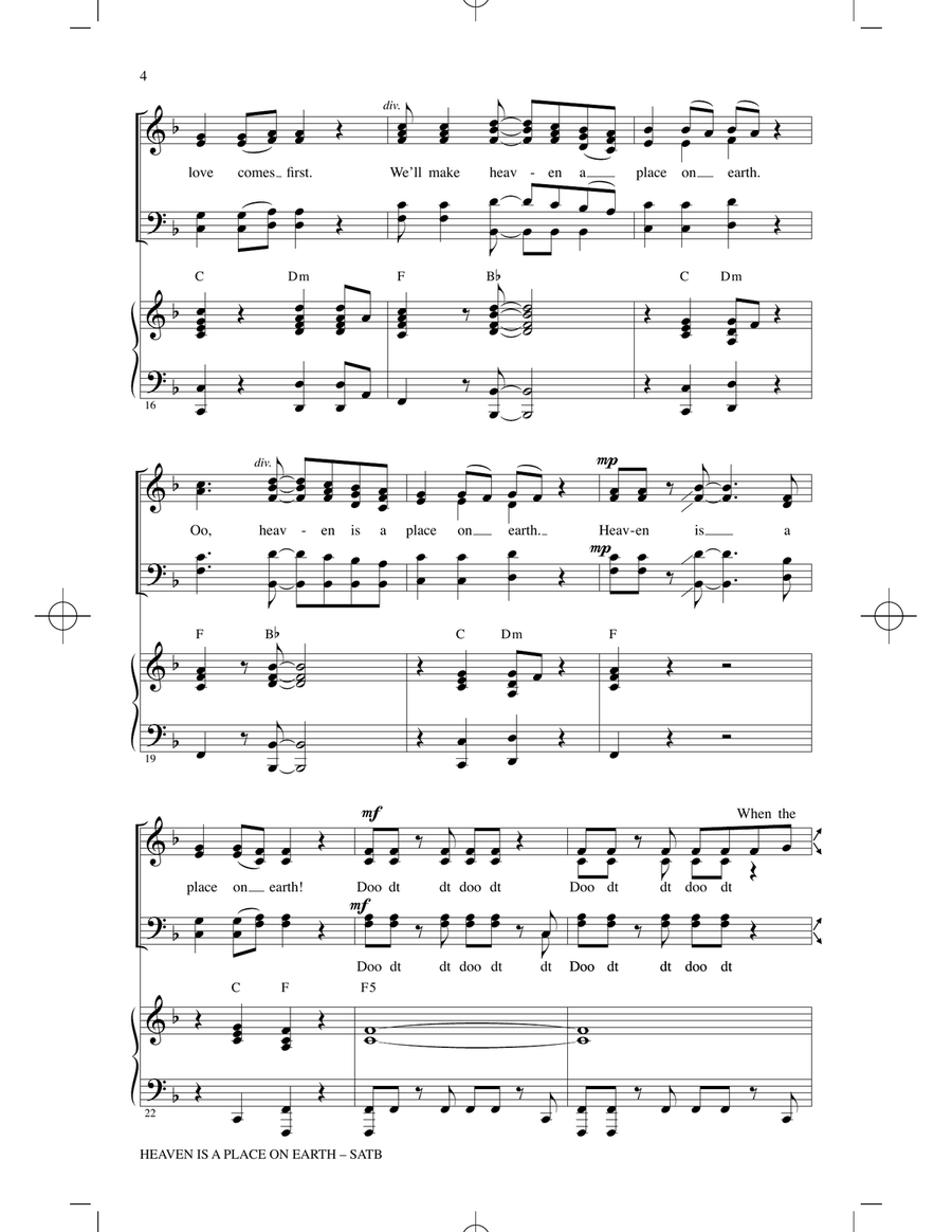 Heaven Is A Place On Earth (arr. Mark Brymer) 4-Part scores gallery preview page 3